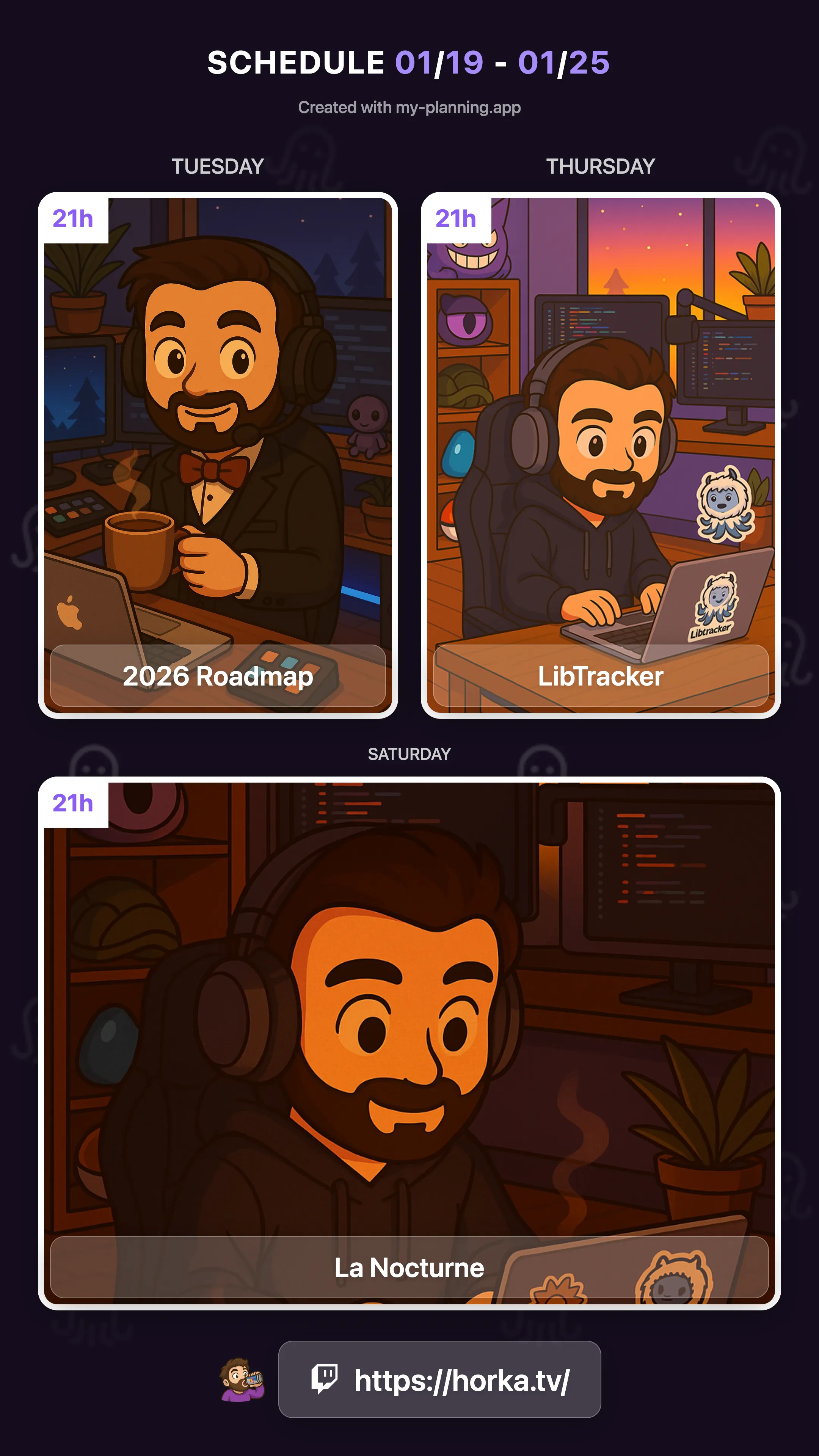 MyPlanning stream schedule - Mobile responsive view for sharing on Instagram and social media